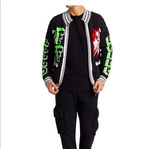Off-White Wool-Blend Knit Bomber Jacket